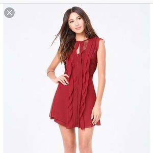 Bebe red sheer chiffon lace dress mini 6 4 ruffle